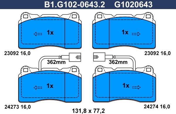 Galfer B1.G102-0643.2 - Тормозные колодки, дисковые, комплект autospares.lv