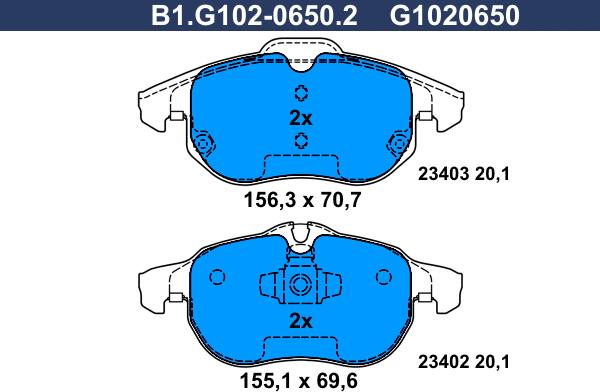 Galfer B1.G102-0650.2 - Тормозные колодки, дисковые, комплект autospares.lv