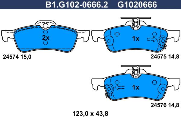 Galfer B1.G102-0666.2 - Тормозные колодки, дисковые, комплект autospares.lv