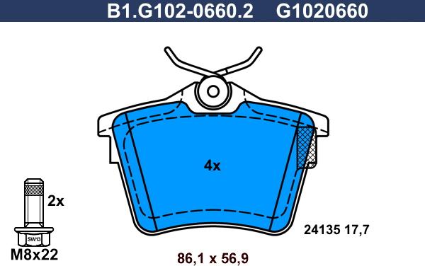 Galfer B1.G102-0660.2 - Тормозные колодки, дисковые, комплект autospares.lv