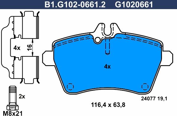 Galfer B1.G102-0661.2 - Тормозные колодки, дисковые, комплект autospares.lv