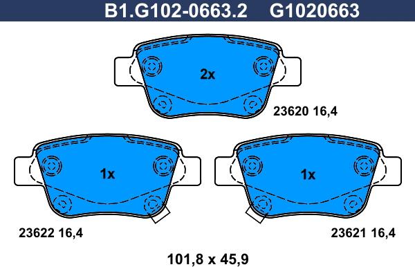 Galfer B1.G102-0663.2 - Тормозные колодки, дисковые, комплект autospares.lv