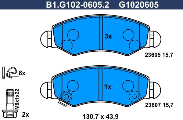 Galfer B1.G102-0605.2 - Тормозные колодки, дисковые, комплект autospares.lv