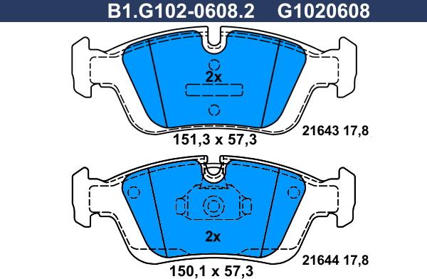 Galfer B1.G102-0608.2 - Тормозные колодки, дисковые, комплект autospares.lv