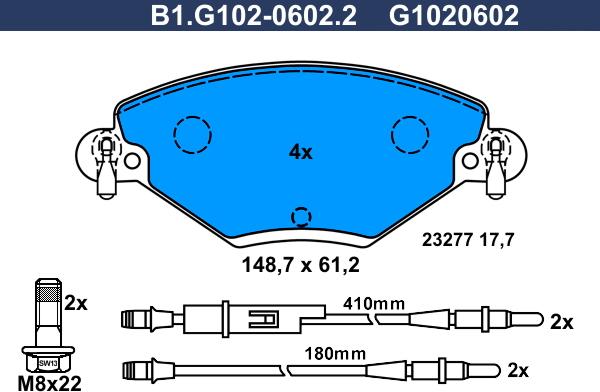 Galfer B1.G102-0602.2 - Тормозные колодки, дисковые, комплект autospares.lv