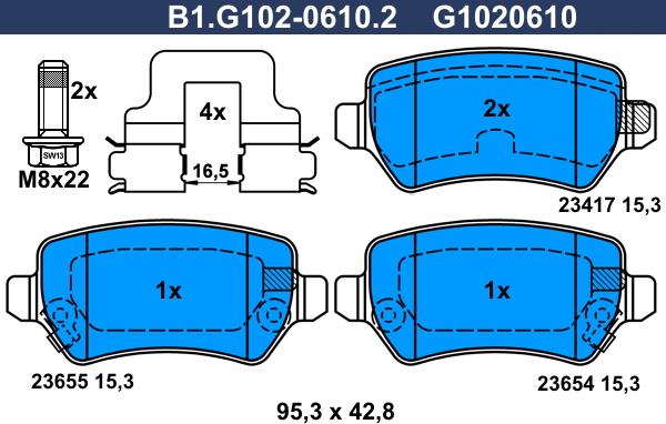 Galfer B1.G102-0610.2 - Тормозные колодки, дисковые, комплект autospares.lv