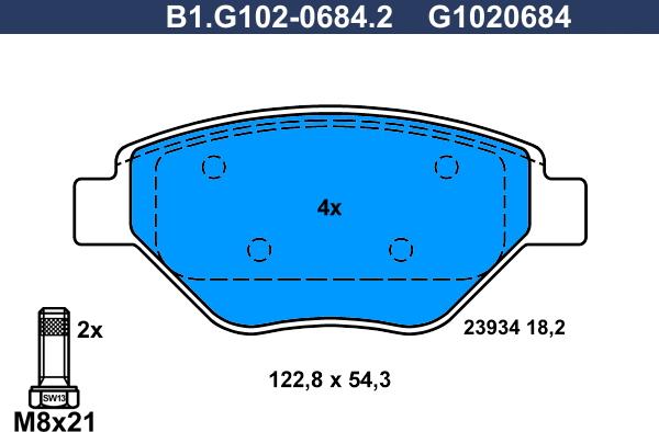 Galfer B1.G102-0684.2 - Тормозные колодки, дисковые, комплект autospares.lv