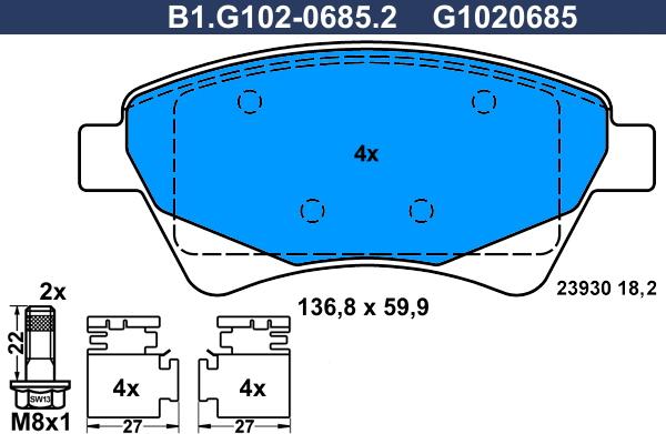 Galfer B1.G102-0685.2 - Тормозные колодки, дисковые, комплект autospares.lv