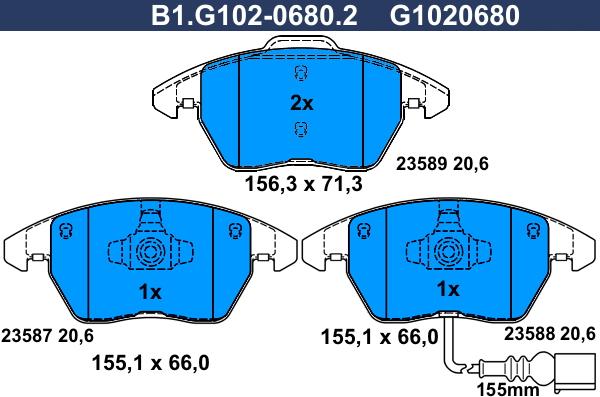Galfer B1.G102-0680.2 - Тормозные колодки, дисковые, комплект autospares.lv