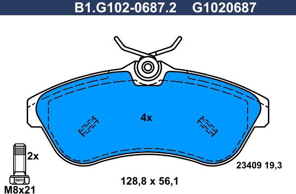 Galfer B1.G102-0687.2 - Тормозные колодки, дисковые, комплект autospares.lv