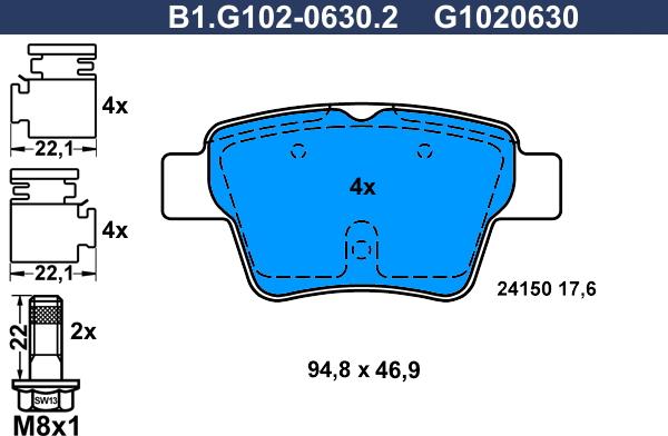 Galfer B1.G102-0630.2 - Тормозные колодки, дисковые, комплект autospares.lv