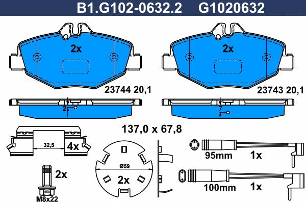 Galfer B1.G102-0632.2 - Тормозные колодки, дисковые, комплект autospares.lv