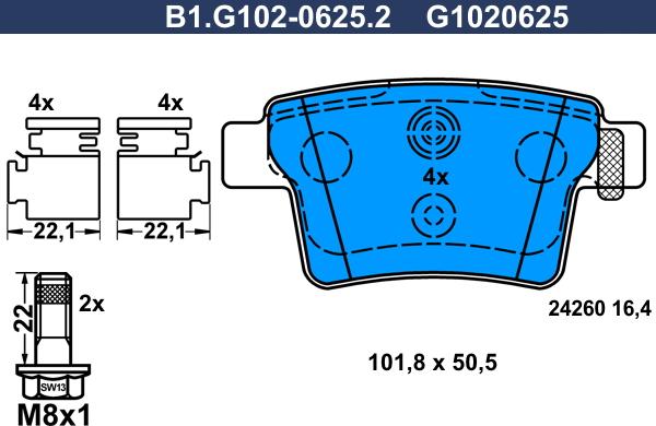 Galfer B1.G102-0625.2 - Тормозные колодки, дисковые, комплект autospares.lv