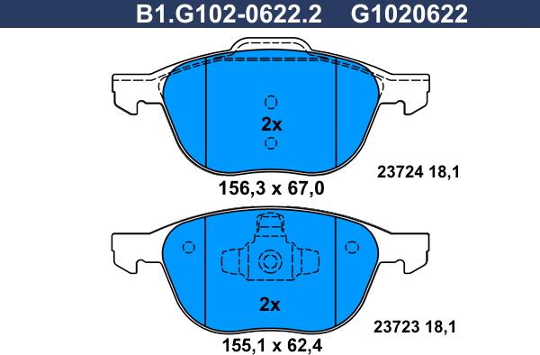 Galfer B1.G102-0622.2 - Тормозные колодки, дисковые, комплект autospares.lv