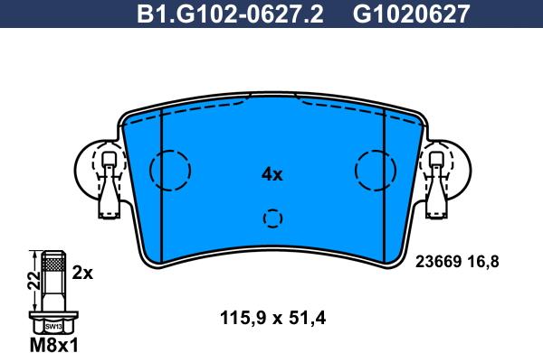 Galfer B1.G102-0627.2 - Тормозные колодки, дисковые, комплект autospares.lv