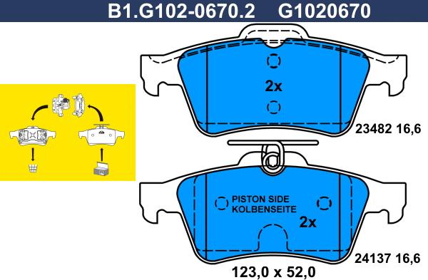 Galfer B1.G102-0670.2 - Тормозные колодки, дисковые, комплект autospares.lv