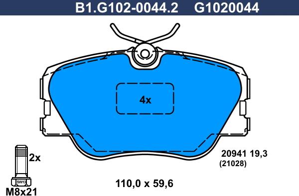 Galfer B1.G102-0044.2 - Тормозные колодки, дисковые, комплект autospares.lv