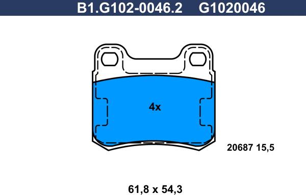 Galfer B1.G102-0046.2 - Тормозные колодки, дисковые, комплект autospares.lv