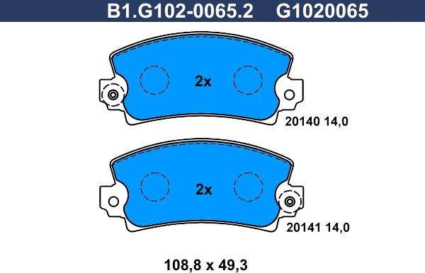 Galfer B1.G102-0065.2 - Тормозные колодки, дисковые, комплект autospares.lv