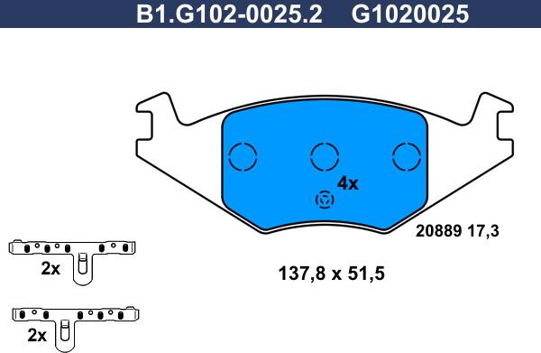 Galfer B1.G102-0025.2 - Тормозные колодки, дисковые, комплект autospares.lv
