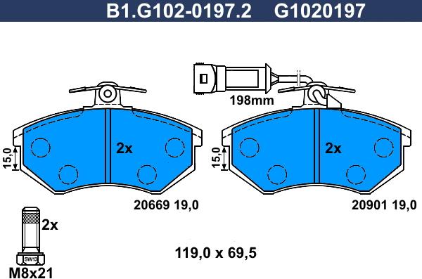 Galfer B1.G102-0197.2 - Тормозные колодки, дисковые, комплект autospares.lv