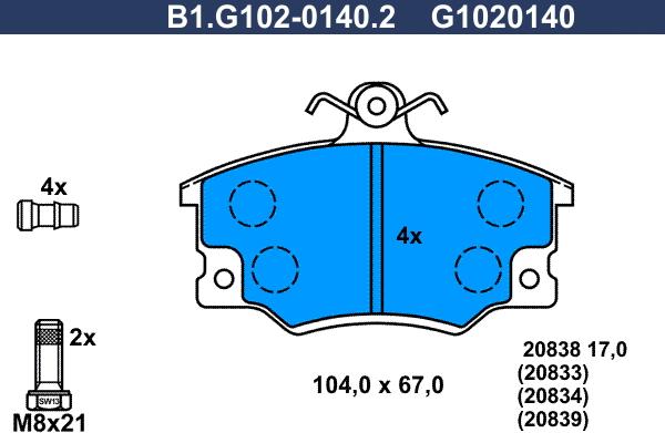 Galfer B1.G102-0140.2 - Тормозные колодки, дисковые, комплект autospares.lv