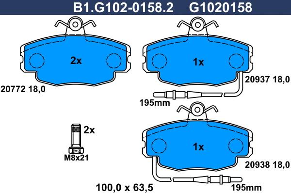 Galfer B1.G102-0158.2 - Тормозные колодки, дисковые, комплект autospares.lv