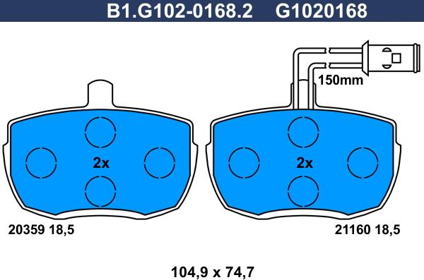 Galfer B1.G102-0168.2 - Тормозные колодки, дисковые, комплект autospares.lv