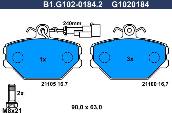 Galfer B1.G102-0184.2 - Тормозные колодки, дисковые, комплект autospares.lv