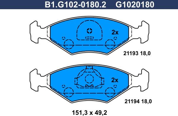 Galfer B1.G102-0180.2 - Тормозные колодки, дисковые, комплект autospares.lv