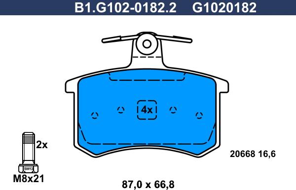 Galfer B1.G102-0182.2 - Тормозные колодки, дисковые, комплект autospares.lv