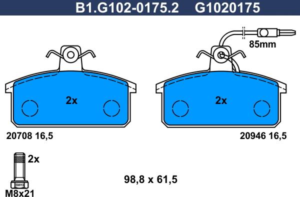 Galfer B1.G102-0175.2 - Тормозные колодки, дисковые, комплект autospares.lv