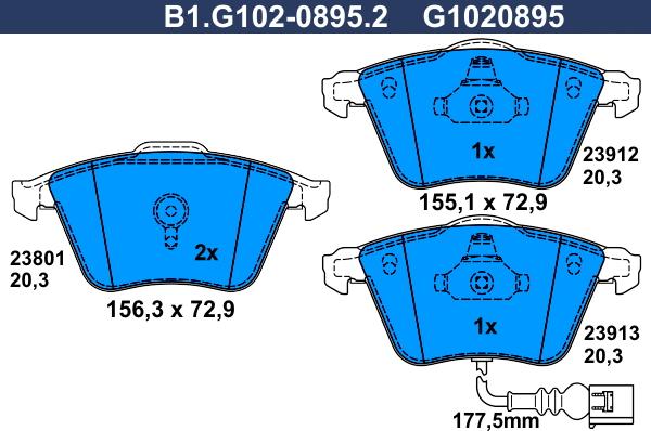 Galfer B1.G102-0895.2 - Тормозные колодки, дисковые, комплект autospares.lv