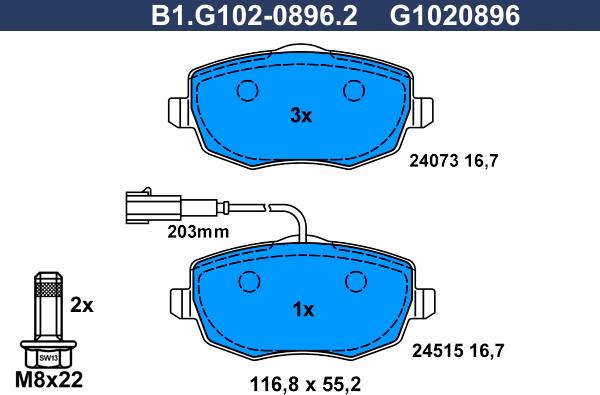 Galfer B1.G102-0896.2 - Тормозные колодки, дисковые, комплект autospares.lv