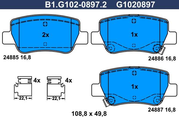 Galfer B1.G102-0897.2 - Тормозные колодки, дисковые, комплект autospares.lv