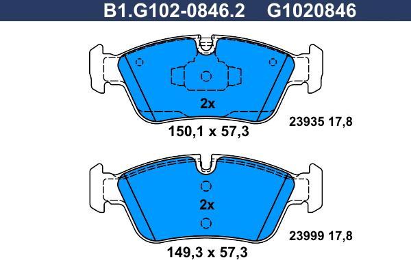 Galfer B1.G102-0846.2 - Тормозные колодки, дисковые, комплект autospares.lv