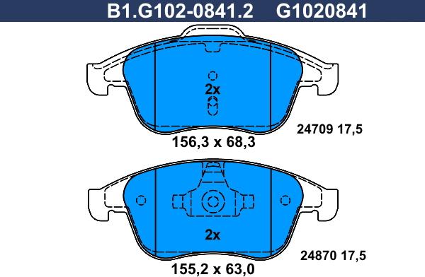 Galfer B1.G102-0841.2 - Тормозные колодки, дисковые, комплект autospares.lv