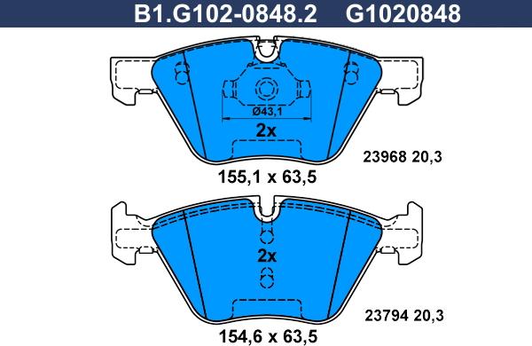 Galfer B1.G102-0848.2 - Тормозные колодки, дисковые, комплект autospares.lv