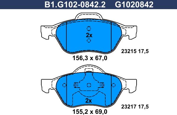 Galfer B1.G102-0842.2 - Тормозные колодки, дисковые, комплект autospares.lv
