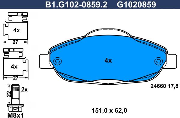 Galfer B1.G102-0859.2 - Тормозные колодки, дисковые, комплект autospares.lv