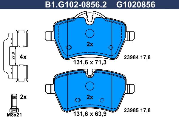 Galfer B1.G102-0856.2 - Тормозные колодки, дисковые, комплект autospares.lv