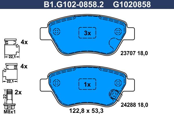 Galfer B1.G102-0858.2 - Тормозные колодки, дисковые, комплект autospares.lv