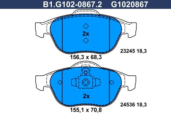 Galfer B1.G102-0867.2 - Тормозные колодки, дисковые, комплект autospares.lv