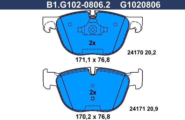 Galfer B1.G102-0806.2 - Тормозные колодки, дисковые, комплект autospares.lv