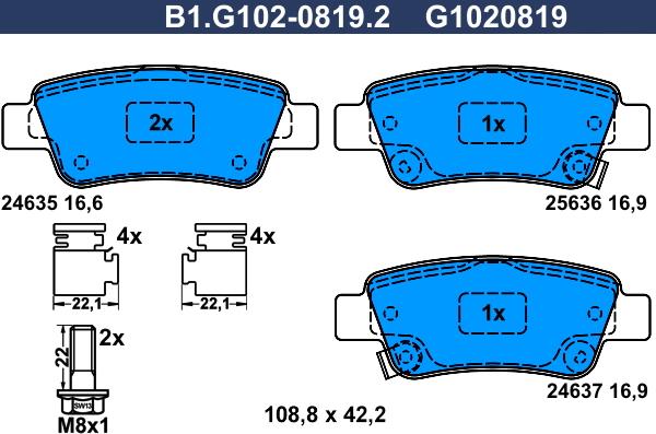 Galfer B1.G102-0819.2 - Тормозные колодки, дисковые, комплект autospares.lv