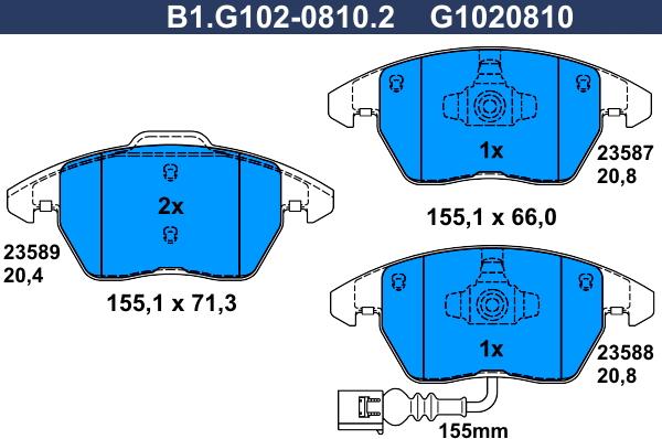 Galfer B1.G102-0810.2 - Тормозные колодки, дисковые, комплект autospares.lv