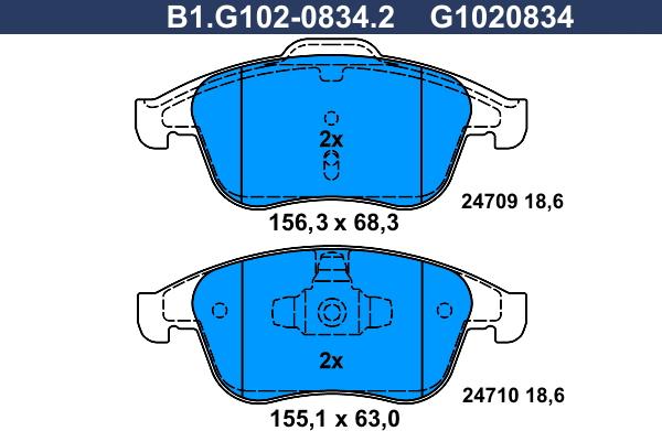 Galfer B1.G102-0834.2 - Тормозные колодки, дисковые, комплект autospares.lv