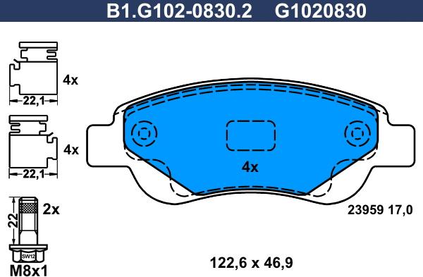 Galfer B1.G102-0830.2 - Тормозные колодки, дисковые, комплект autospares.lv