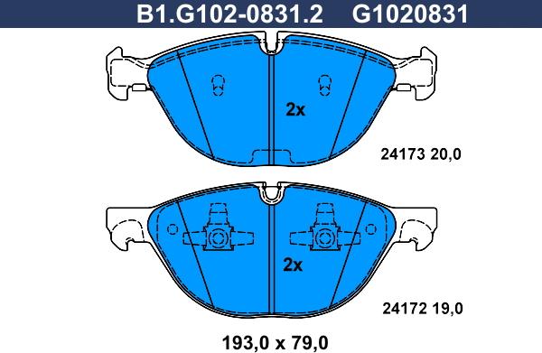 Galfer B1.G102-0831.2 - Тормозные колодки, дисковые, комплект autospares.lv