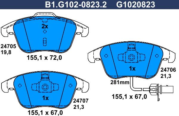 Galfer B1.G102-0823.2 - Тормозные колодки, дисковые, комплект autospares.lv